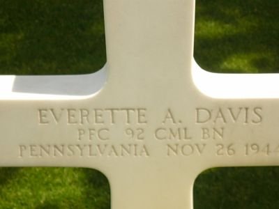 PFC Everette A. Davis. 92nd Chemical Battalion, Company B. US Army, WWII.
