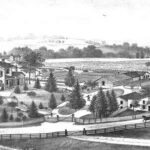 Vintage print of 1800s Croton Avenue, New Castle, Pennsylvania, oshowing the riginal location of Butz Flowers circa 1874