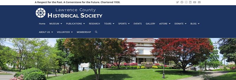 screenshot of lawrence county history society dot com site