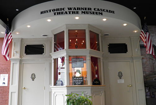 photo of ticket booth at the historic warner cascade theatre museum