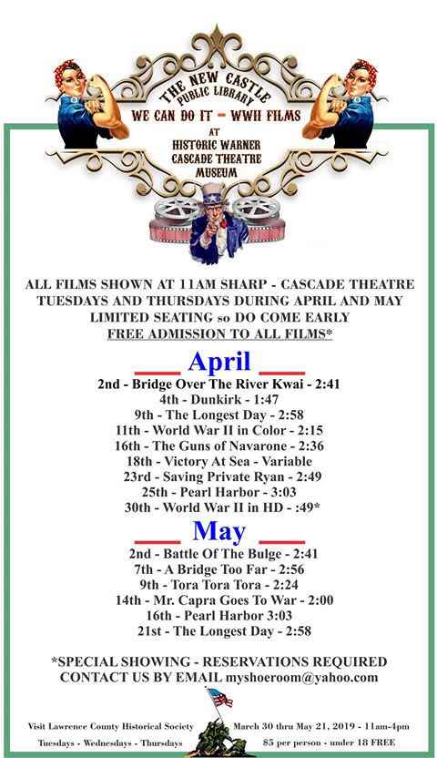 20119 Warner Theatre movie event schedule with times and dates.