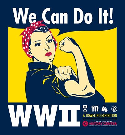 photo of wwii icon rosie the riveter with the saying we can do it
