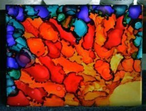 Alcohol and Ink colorful tile