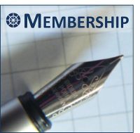 logo for membership showing a fountain pen nib on quadrille paper