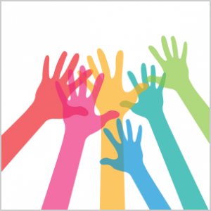 image of raised hands volunteering