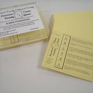 Yellow trivia cards published by the Lawrence County Historical Society.